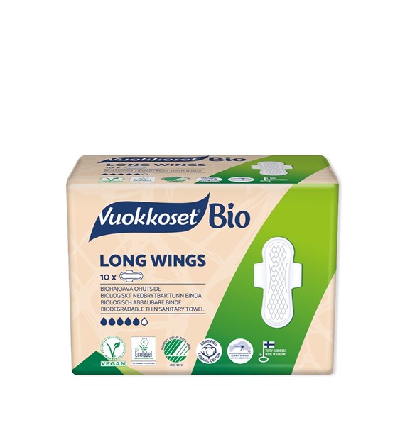 Vuokkoset, BIO, LONG WINGS, Podpaski ze skrzydełkami, dłuższe, 10 szt.