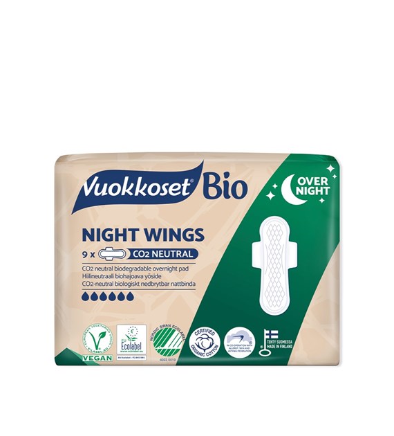 Vuokkoset, BIO, NIGHT WINGS, Podpaski ze skrzydełkami na noc, 9 szt.