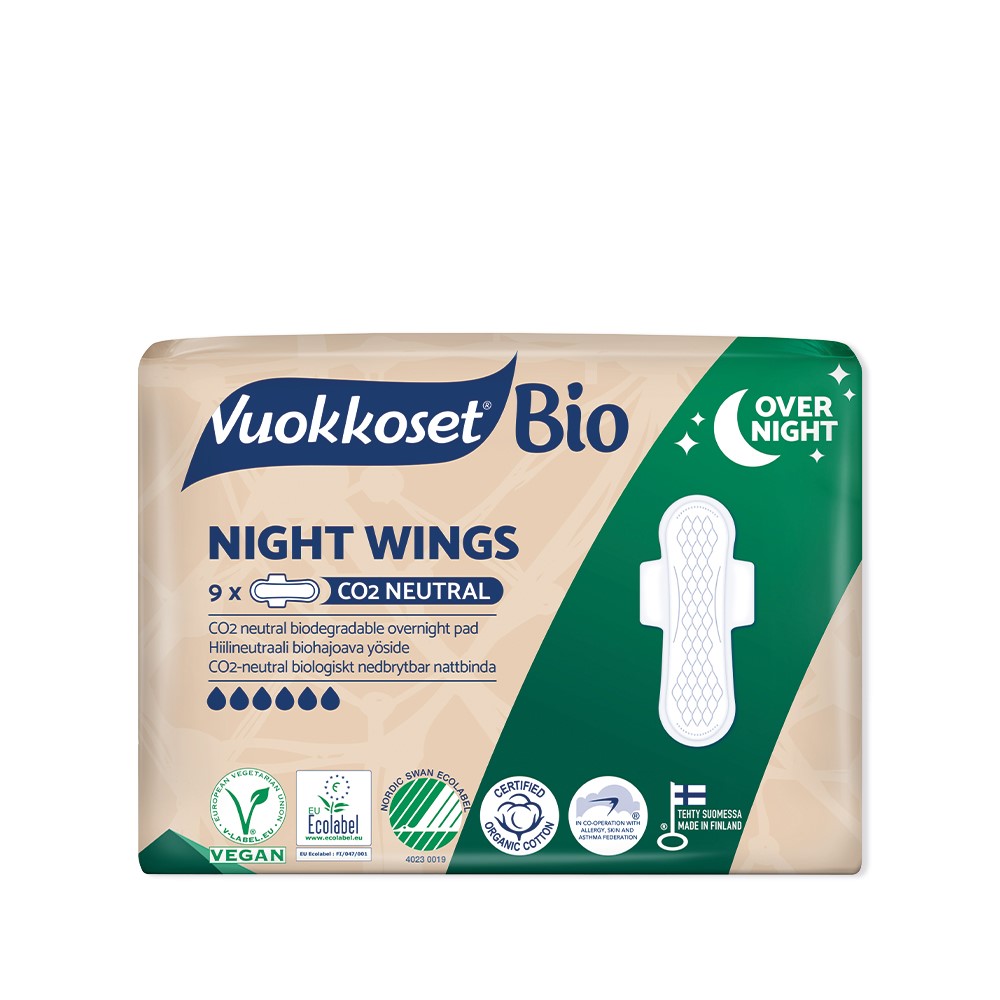 Vuokkoset, BIO, NIGHT WINGS, Podpaski ze skrzydełkami na noc, 9 szt.