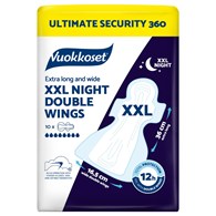 Vuokkoset, NIGHT WINGS, Podpaski na noc z podwójnymi skrzydełkami, opakowanie XXL, 10 szt.