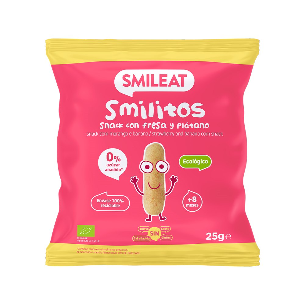Smileat, BIO Smilitos, Chrupki kukurydziane o smaku truskawki i banana 8m+, 25g
