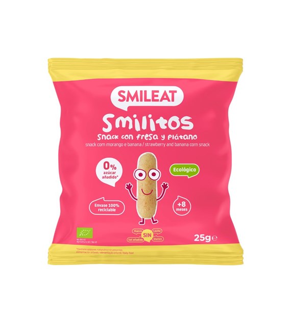 Smileat, BIO Smilitos, Chrupki kukurydziane o smaku truskawki i banana 8m+, 25g