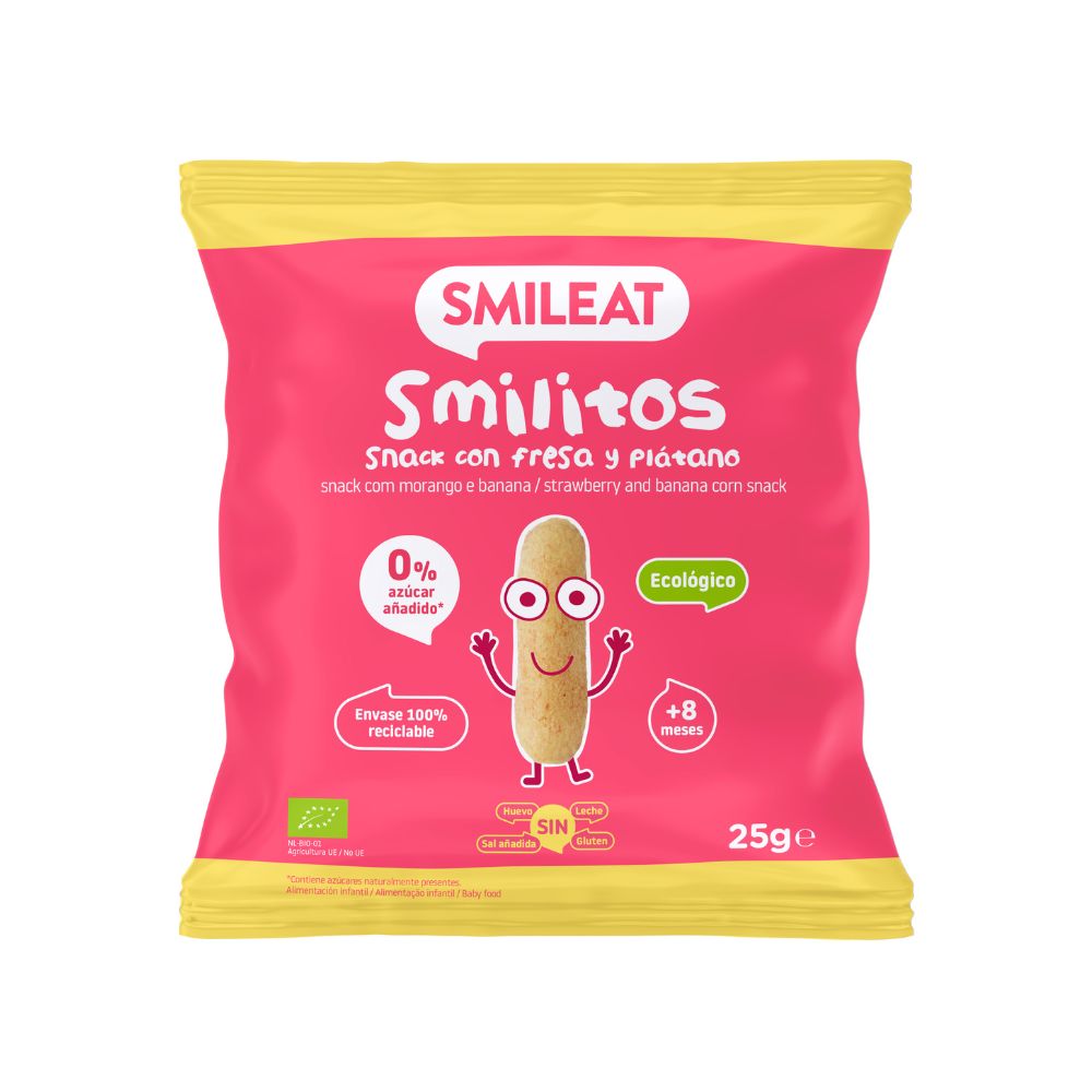 Smileat, BIO Smilitos, Chrupki kukurydziane o smaku truskawki i banana 8m+, 25g