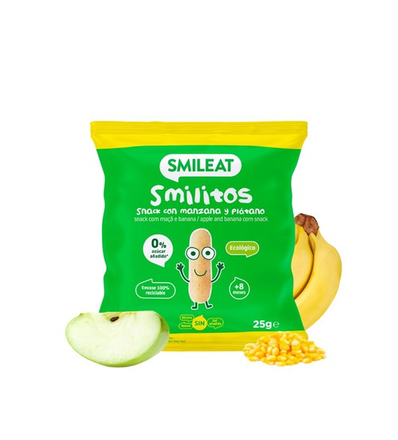 Smileat, BIO Smilitos, Chrupki kukurydziane o smaku jabłka i banana 8m+, 25g