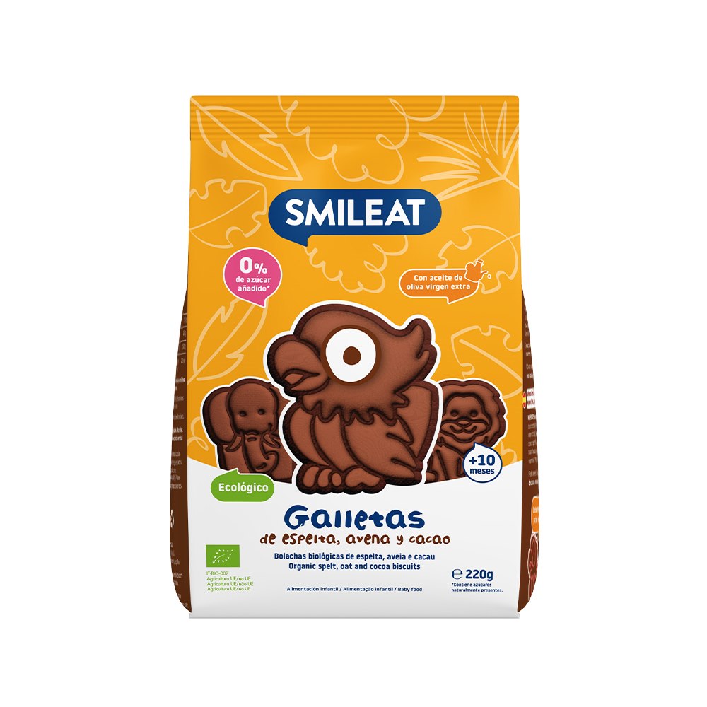 Smileat, BIO Ciasteczka z orkiszu, kakaowo-jabłkowe 10m+, 220 g
