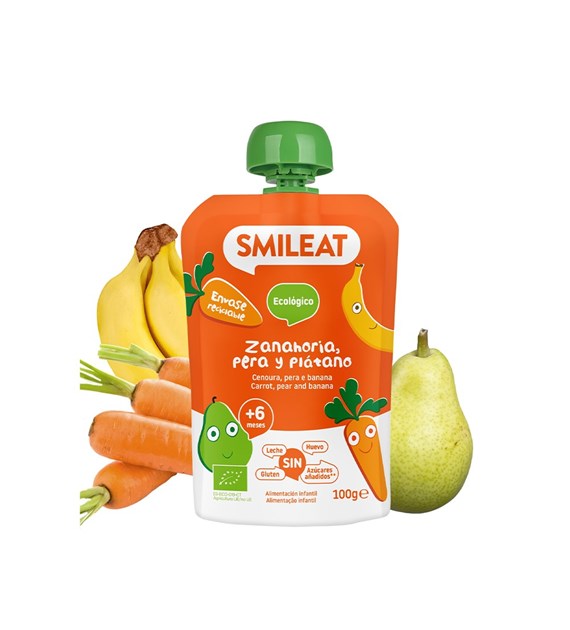 Smileat, BIO Mus z gruszką, bananem i marchewką 6m+, 100 g