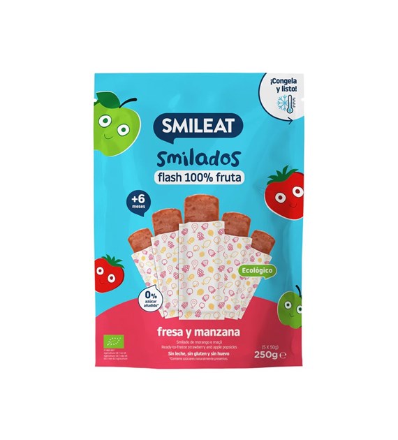 Smileat, BIO Smilados, Mus owocowy do mrożenia  o smaku truskawki i jabłka, idealny na ząbkowanie 6m+, 5x50g