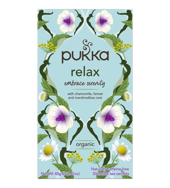 PUKKA, Herbata BIO Relax (rumianek, nasiona kopru, korzeń prawoślazu), 20 saszetek
