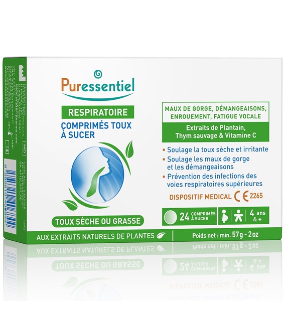 Puressentiel, Oddychanie, Tabletki do ssania na kaszel i gardło, 24 szt.