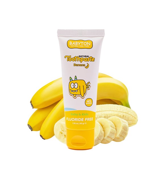 Babyton, Naturalna pasta do zębów dla dzieci o smaku bananowym bez fluoru, 6m+, 50 g