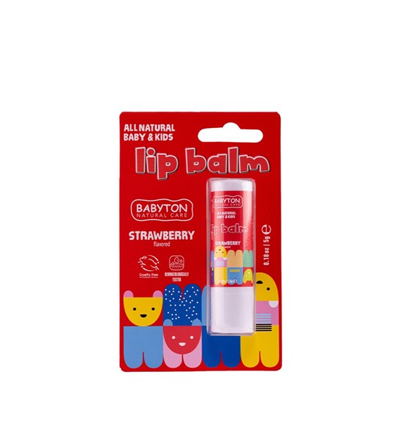 Babyton, Balsam do ust, truskawkowy smak, bezpieczny od narodzin, 5 g