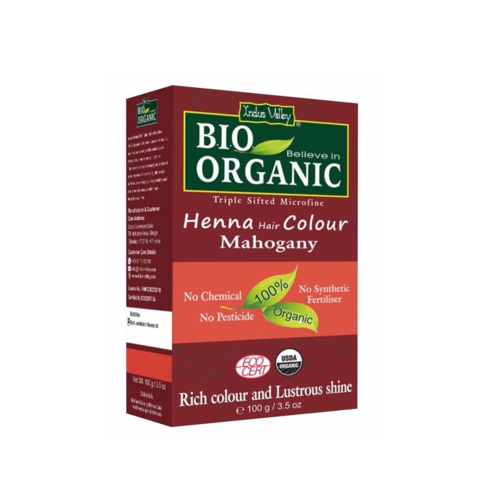 Indus Valley, Henna - farba do włosów na bazie henny, MAHOŃ, w 100% ekologiczna, vege, 100 g