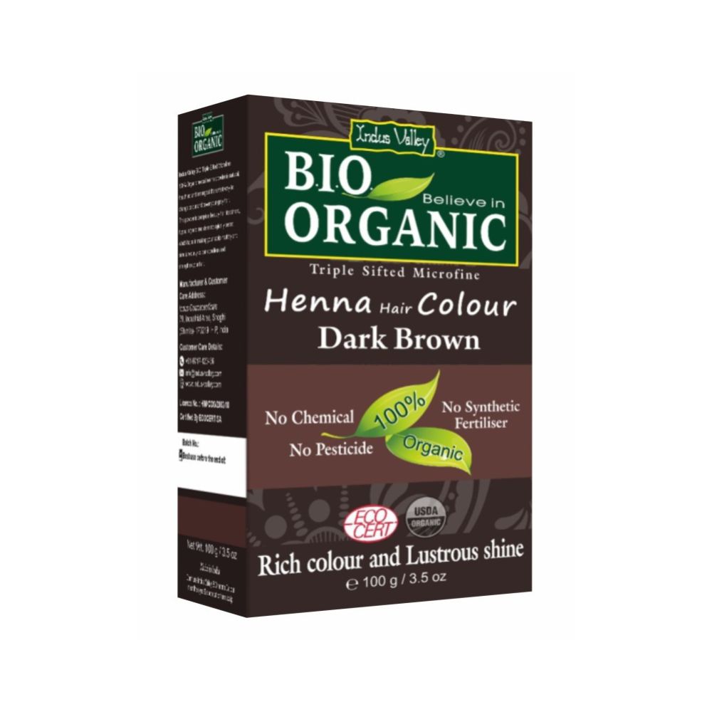 Indus Valley, Henna - farba do włosów na bazie henny, CIEMNY BRĄZ, w 100% ekologiczna, vege, 100g