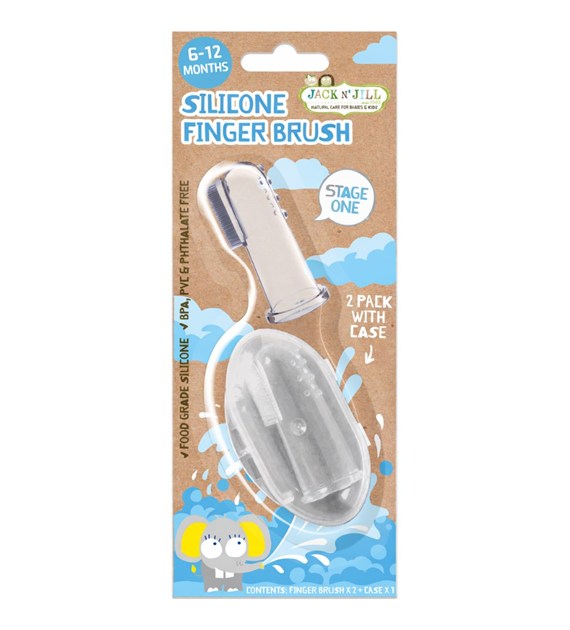 Jack N' Jill, Silikonowa szczoteczka na palec, STAGE 1, 6m+ 2 szt.