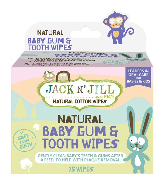 Jack N' Jill, Naturalne chusteczki do mycia dziąseł dla niemowląt, 25 szt.